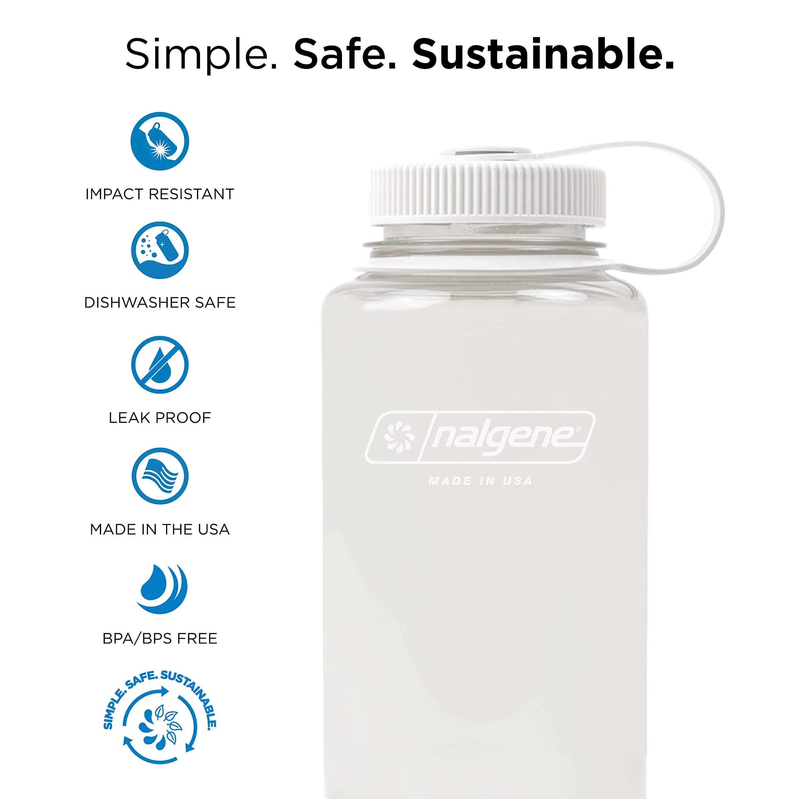 Nalgene Water Bottle Monochrome Collection - BPA Free Water Bottle Made from Recycled Materials - Reusable Water Bottle for Backpacking  Hiking  Gym - Shatterproof Water Bottle - 32 oz - Cotton